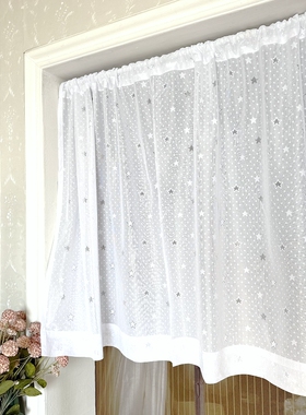 白色成品小窗帘卫生间隔热帘透光不透人半帘厨房帘免打孔窗纱阳台