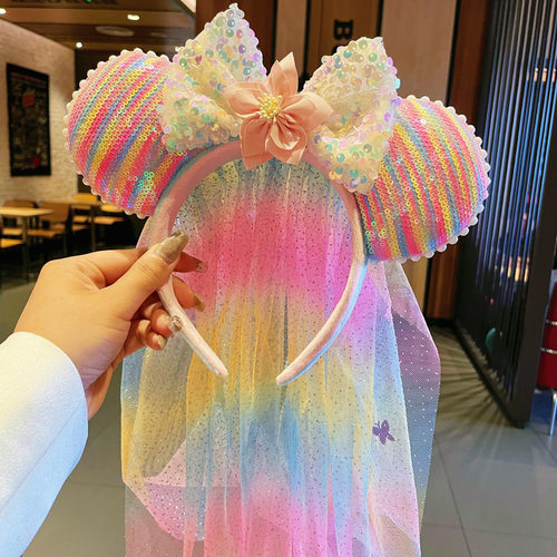 儿童可爱米奇发箍头饰小女孩卡通头箍头纱发饰品米妮耳朵乐园装扮