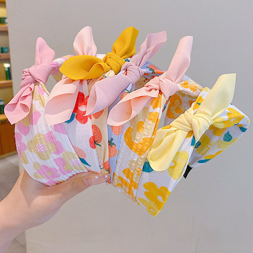 儿童发箍新款蝴蝶结发饰草莓花朵宽边头箍压发女童布艺发卡