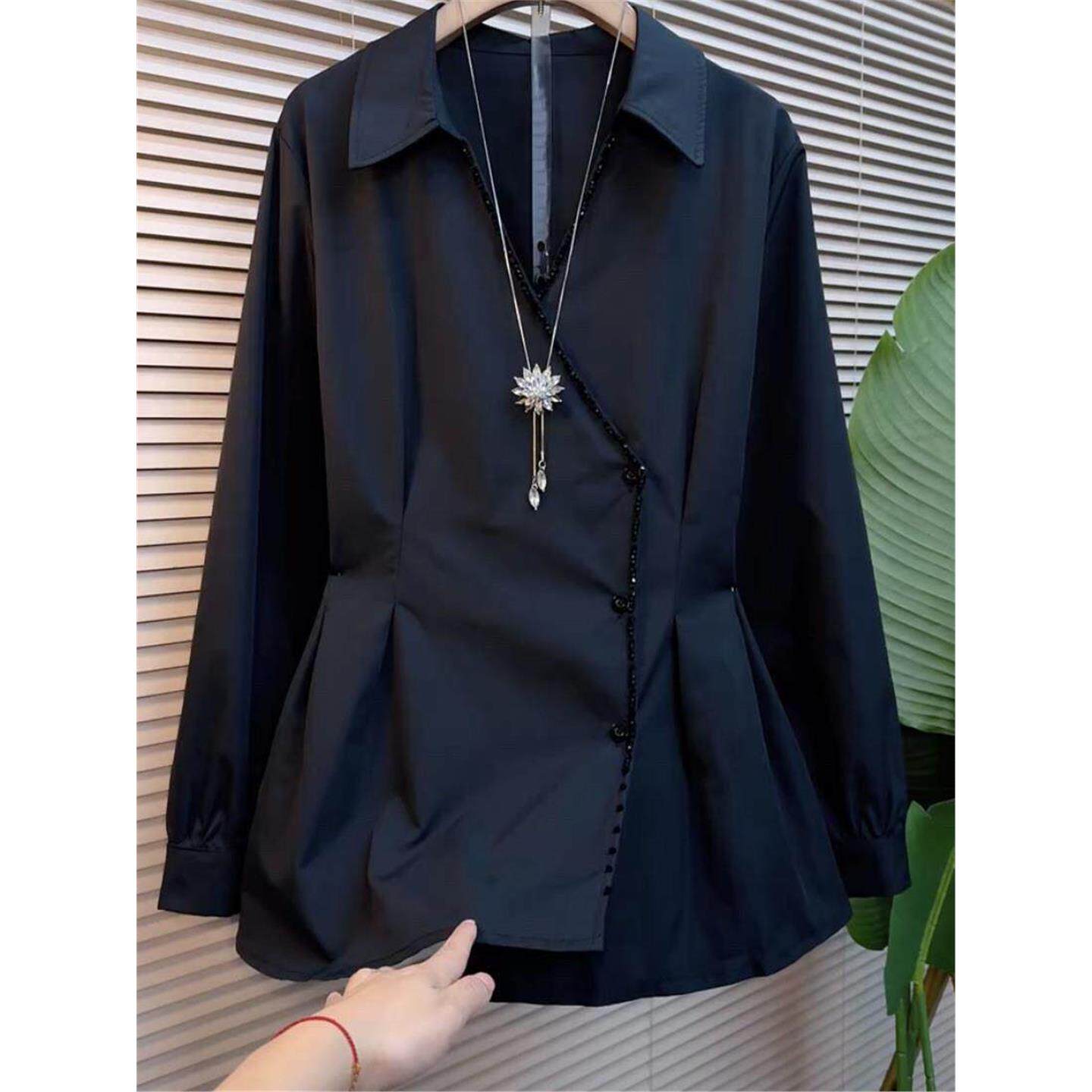 大码女装2026春季新款黑色衬衫女显瘦胖妹妹胖mm高级感轻奢上衣