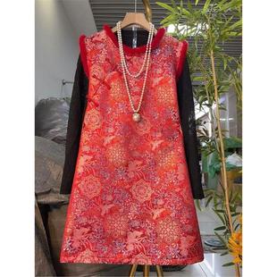 国潮风改良盘扣提花马甲裙小衫 新中式 2025秋冬新款 女装 两件套 大码