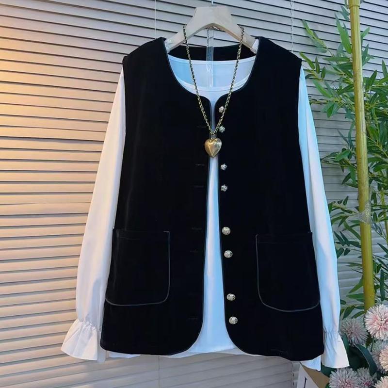 大码女装2025时尚春季新款套装女韩版小香风马甲打底衬衫两件套潮