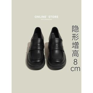 香港真皮内乐福鞋 女2025新款 春秋软面小皮鞋 厚底黑色工作单鞋