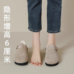 香港真皮内勃肯鞋女2025新款秋冬季厚底加绒全包外穿毛毛棉鞋