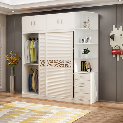 实木生态板衣柜拉门家用卧室柜子简约现代滑移门大容量衣橱定制