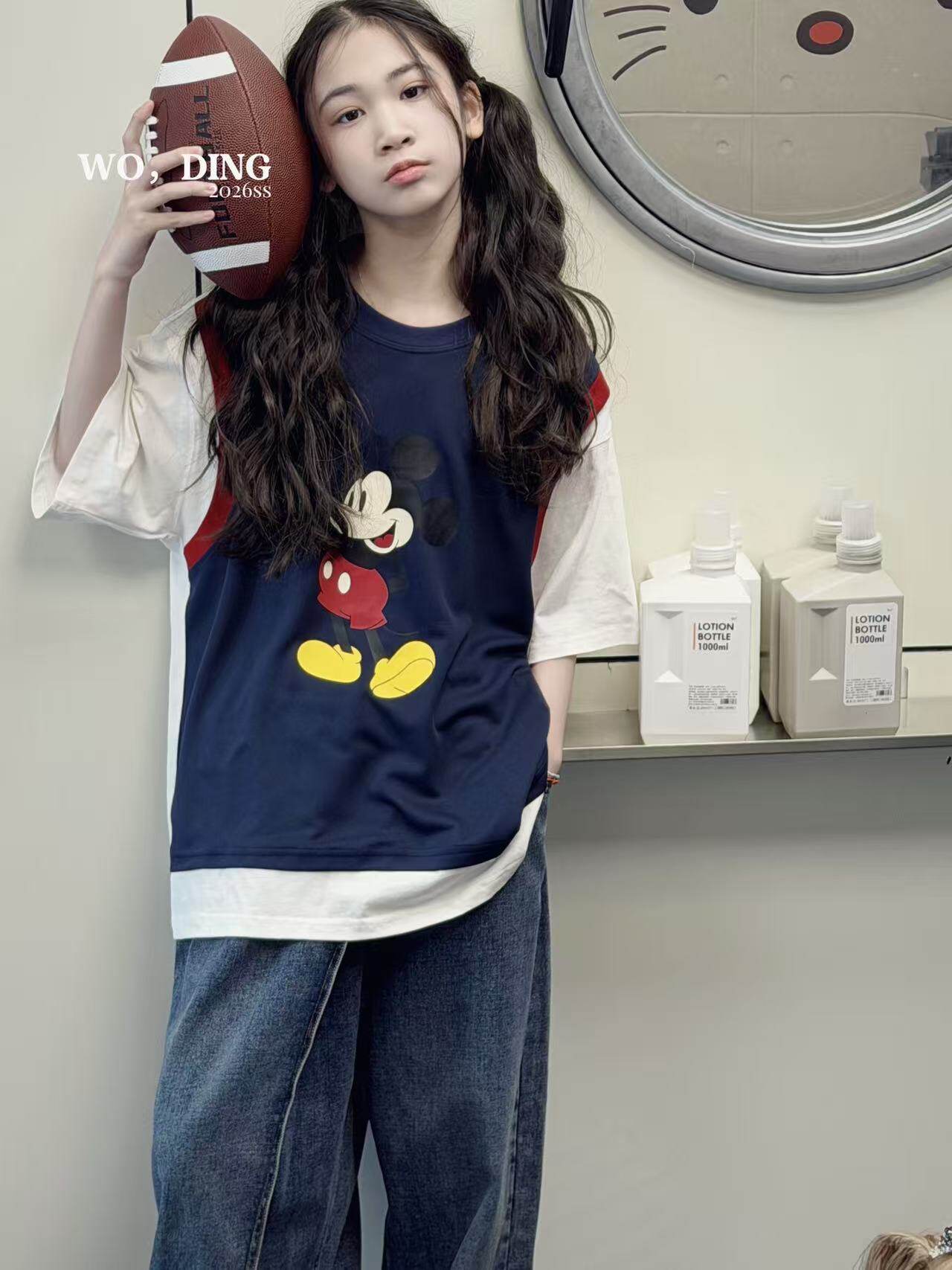 波拉韩国童装2026夏季新款儿童套装女童短袖T恤百搭女孩T