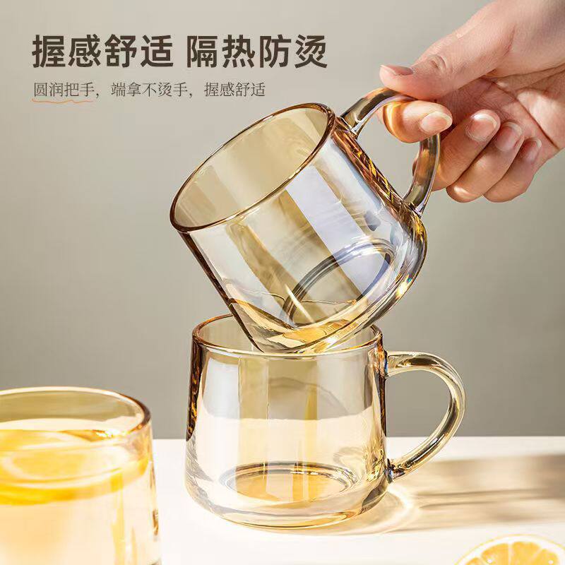 创意咖啡杯高颜值手工吹制简约加厚马克杯透明酒店客房洗涑玻璃杯
