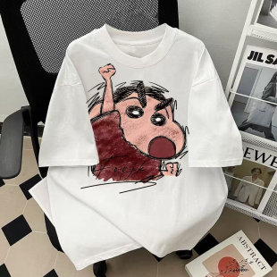 宽松休闲学生上衣T 新款 日系复古加油蜡笔小新短袖 t恤男女2025夏季