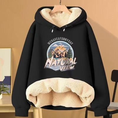 保暖2024秋冬款宽松卫衣男连帽上衣潮加绒加厚新款青少年羊羔绒