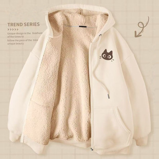 羊羔绒休闲开衫卫衣男女加绒加厚秋冬季2025年新款帅气外套冬季12