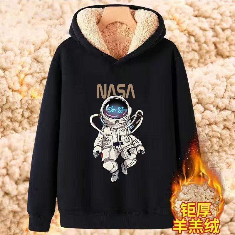 2025秋冬款卫衣男保暖青少年上衣潮新款羊羔绒连帽宽松加绒加厚