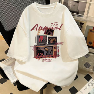 vintage复古个性 短袖 新款 夏季 字母印花韩系情侣上衣男 t美式