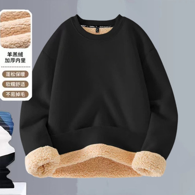 加绒加厚男士圆领羊羔绒保暖百搭