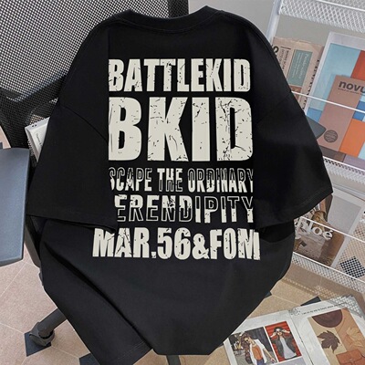 新款重磅纯棉BATTLEKID字母T恤男