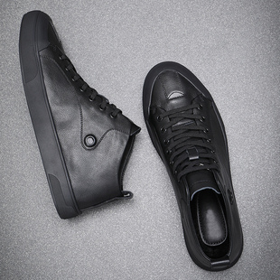 真皮男鞋潮鞋2025秋冬季乐福鞋潮流百搭鞋子男套脚板鞋高帮休闲鞋