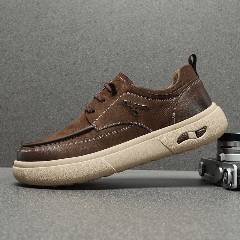软牛皮男鞋2026春季真皮休闲鞋一脚蹬软底轻便健步鞋超轻防滑板鞋