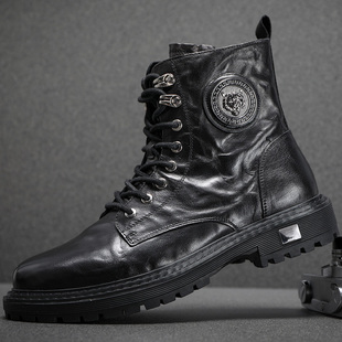 牛皮男鞋2025秋冬季靴子男潮鞋高帮英伦马丁靴真皮时装牛皮靴子男