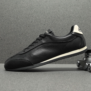 平底德训鞋 小黑鞋 真皮时尚 百搭休闲鞋 男 牛皮男鞋 轻便板鞋 2026春季