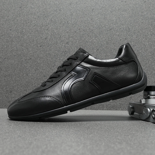 2026春季新款德训鞋男真皮黑色潮牌高端休闲皮鞋软牛皮豆豆板鞋男
