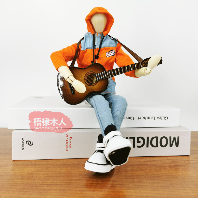 木人创意弹奏吉他手音乐风摆件