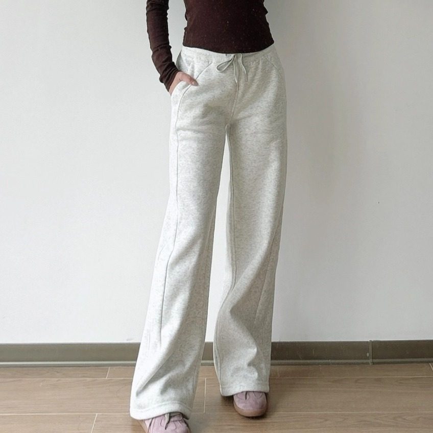 保暖中腰阔腿加绒运动裤