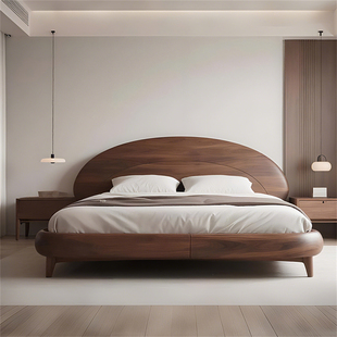 中古風北美黑胡桃木床現代簡約主臥雙人床實木床輕奢床