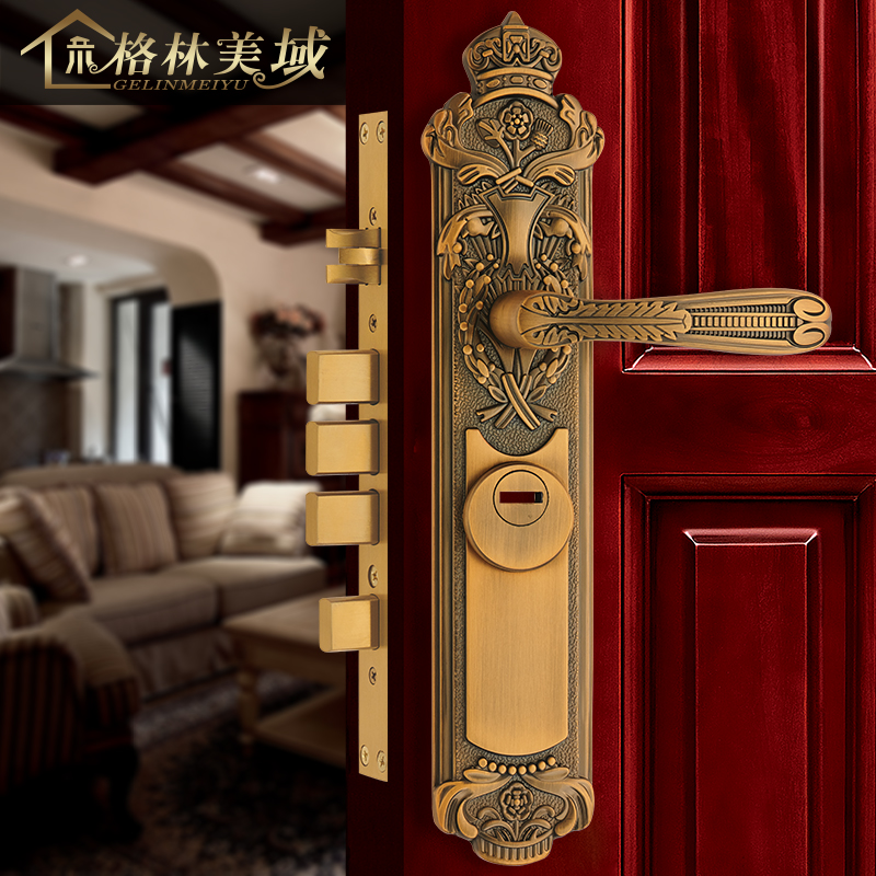 格林美域欧式大门锁黄铜防盗门锁全铜金属门锁子母门入户实木门锁
