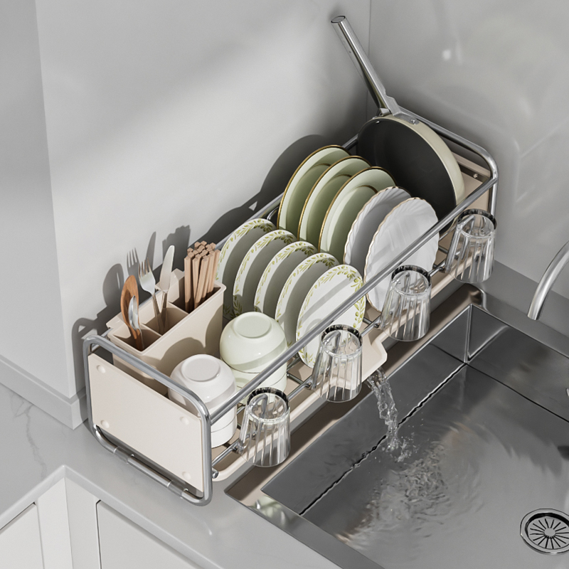 厨房碗碟收纳架窄款不锈色置物架多功能碗架碗筷收纳盒碗盘沥水架