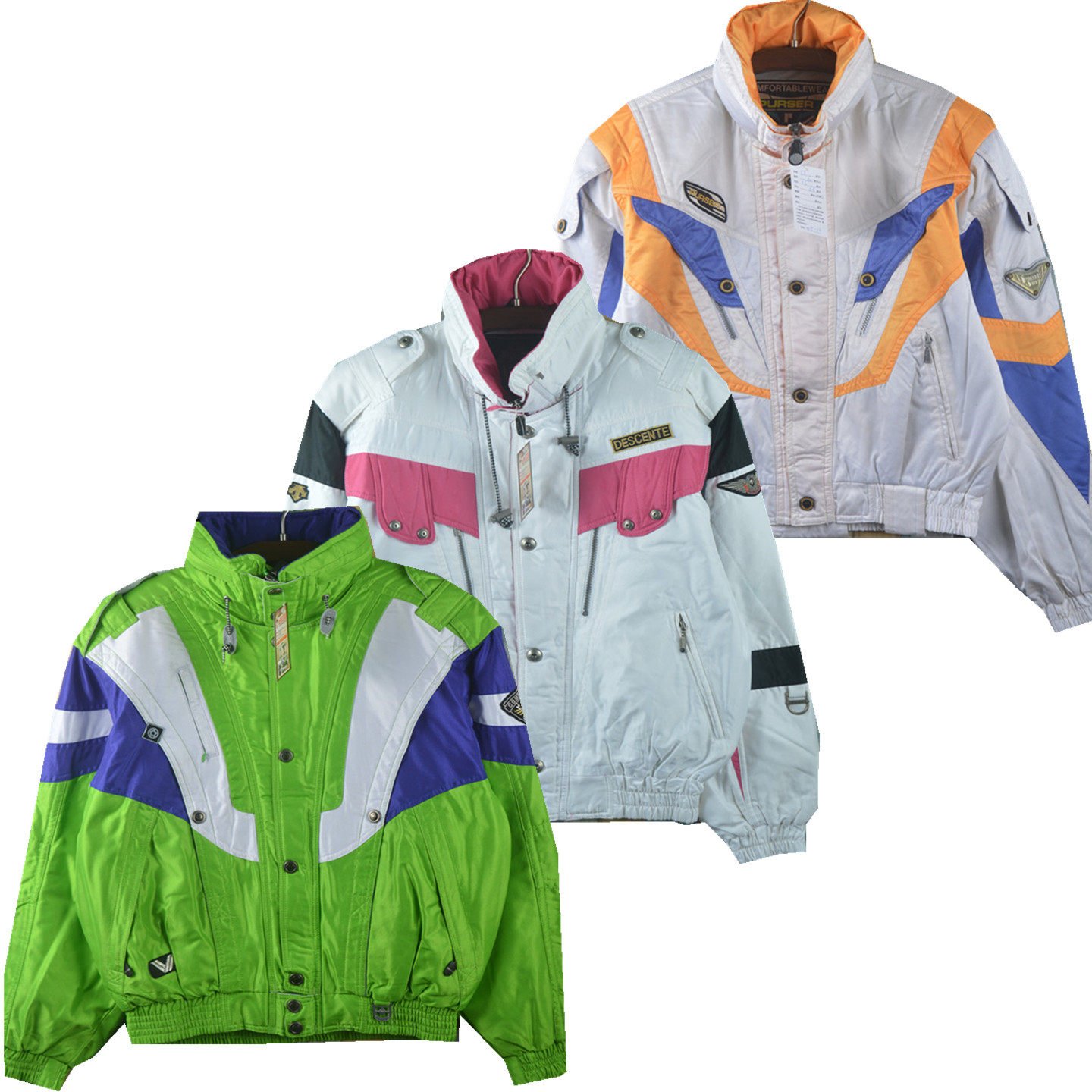 古着Vintage复古户外冲锋衣防风七彩拼色加厚男女宽松保暖滑雪服