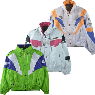 古着Vintage复古户外冲锋衣防风七彩拼色加厚男女宽松保暖滑雪服
