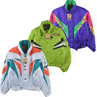 古着vintage厚款 冲锋衣滑雪服霹雳荧光撞色户外防风保暖短外套