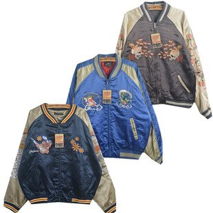 vintage古着丝光横须贺街头摇滚朋克撞色卡通刺绣棒球服夹克外套