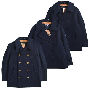古着vintage复古大衣文艺学院风纯色日系双排扣海军领羊毛呢外套