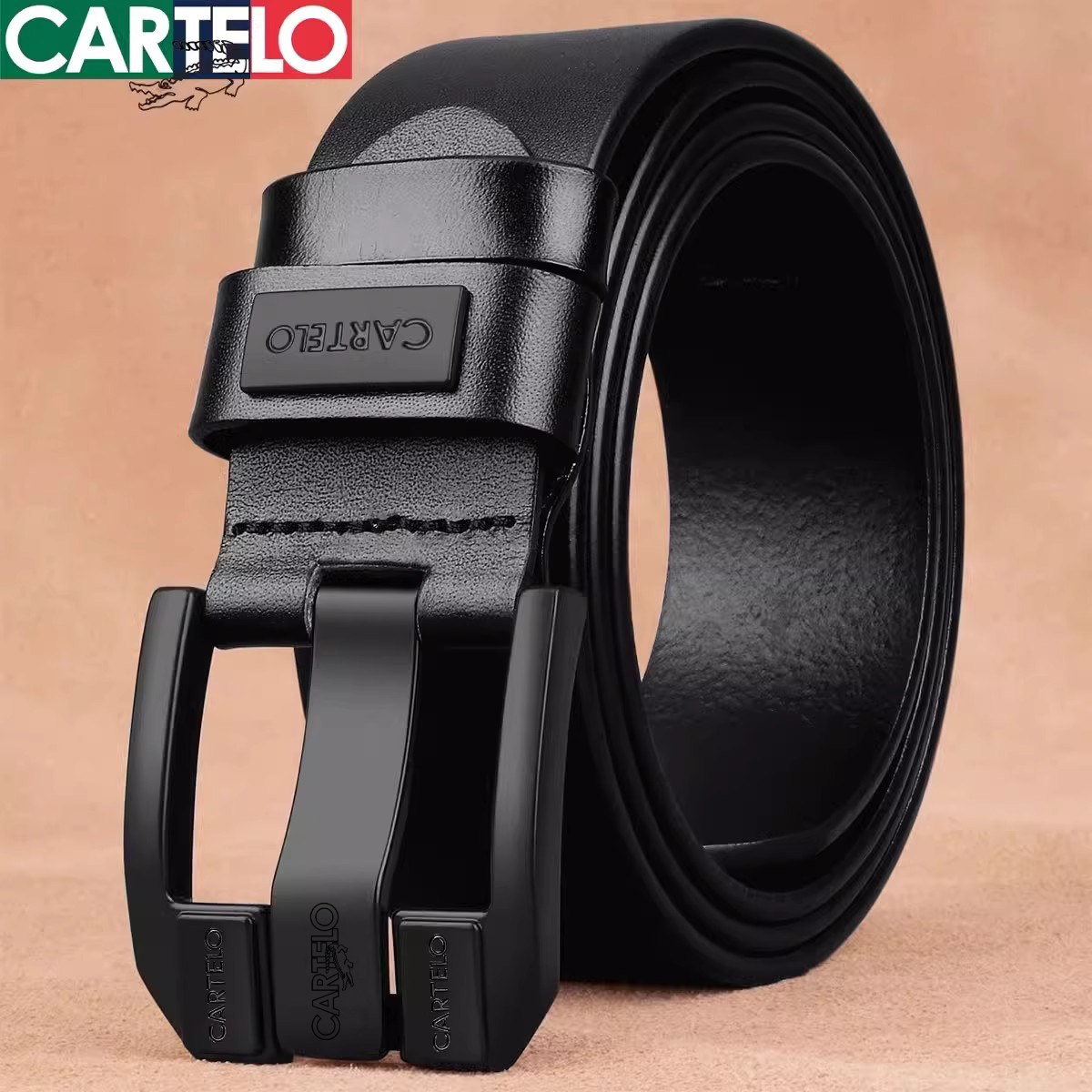 针扣卡帝乐鳄鱼头层正品皮带牛仔