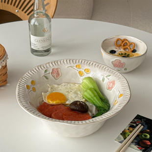 穆尼i ns风花朵陶瓷碗汤碗螺蛳粉碗汤面碗窑变釉下彩不规则餐具