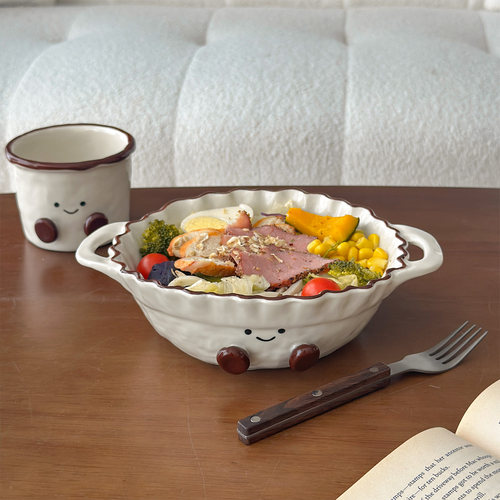 可爱手绘釉下彩酸奶沙拉碗