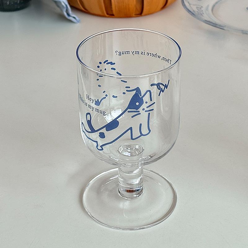 穆尼 ins可爱小猫小狗插画玻璃高脚杯果汁杯香槟酒杯情侣闺蜜杯