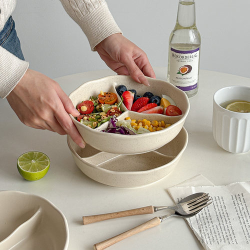 ins一人食花边三格陶瓷盘子减脂