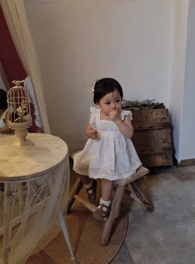 shy elephant 原创童装设计白色纯棉公主裙套装三件套女童夏季