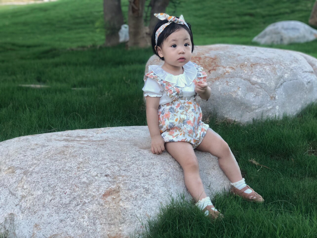 she elephant原创设计童装背带裤碎花日落橙