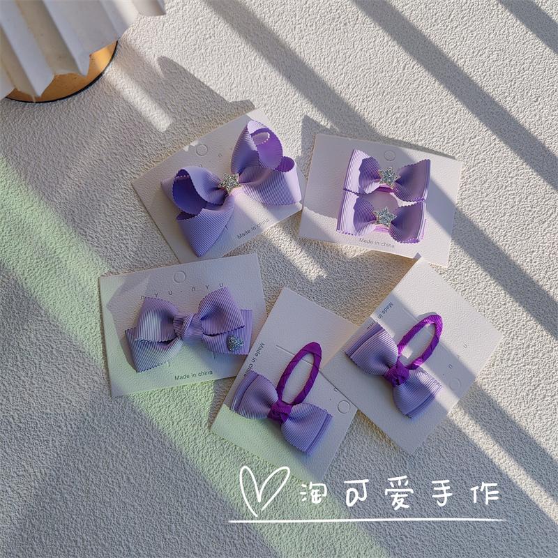 纯手工紫色蝴蝶结发饰头饰婴幼儿童全包布夹女孩头饰宝宝发卡边夹
