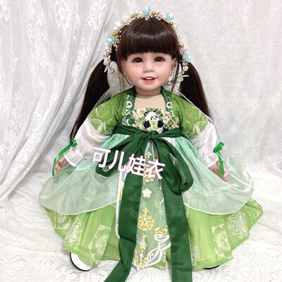 50-55厘米重生娃娃衣服女孩绿色古风裙子重工刺绣连衣裙汉服套装