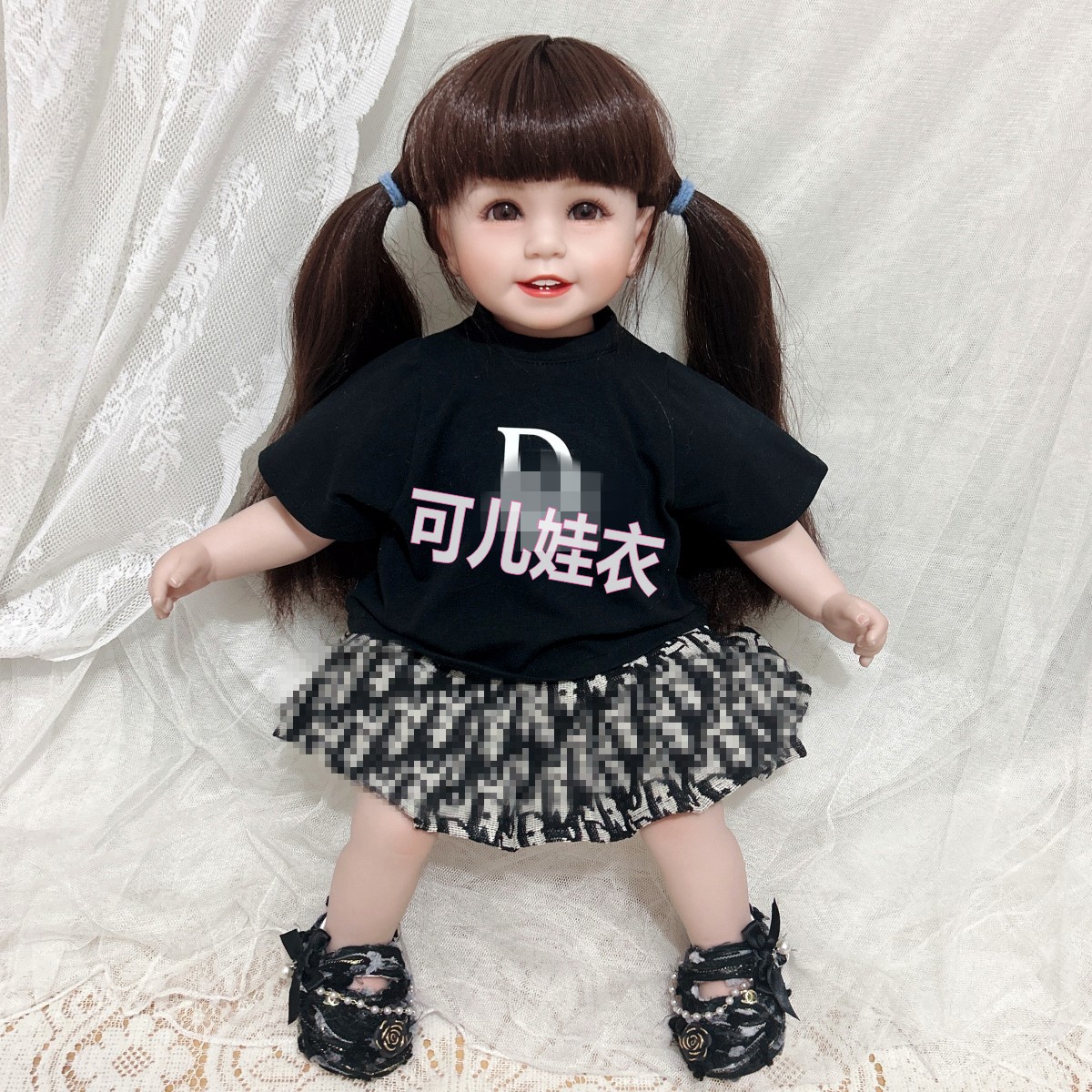 50-55cm重生娃娃衣服女孩短袖T恤字母短裙女娃夏季百褶裙套装新款