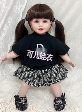 50-55cm重生娃娃衣服女孩短袖T恤字母短裙女娃夏季百褶裙套装新款
