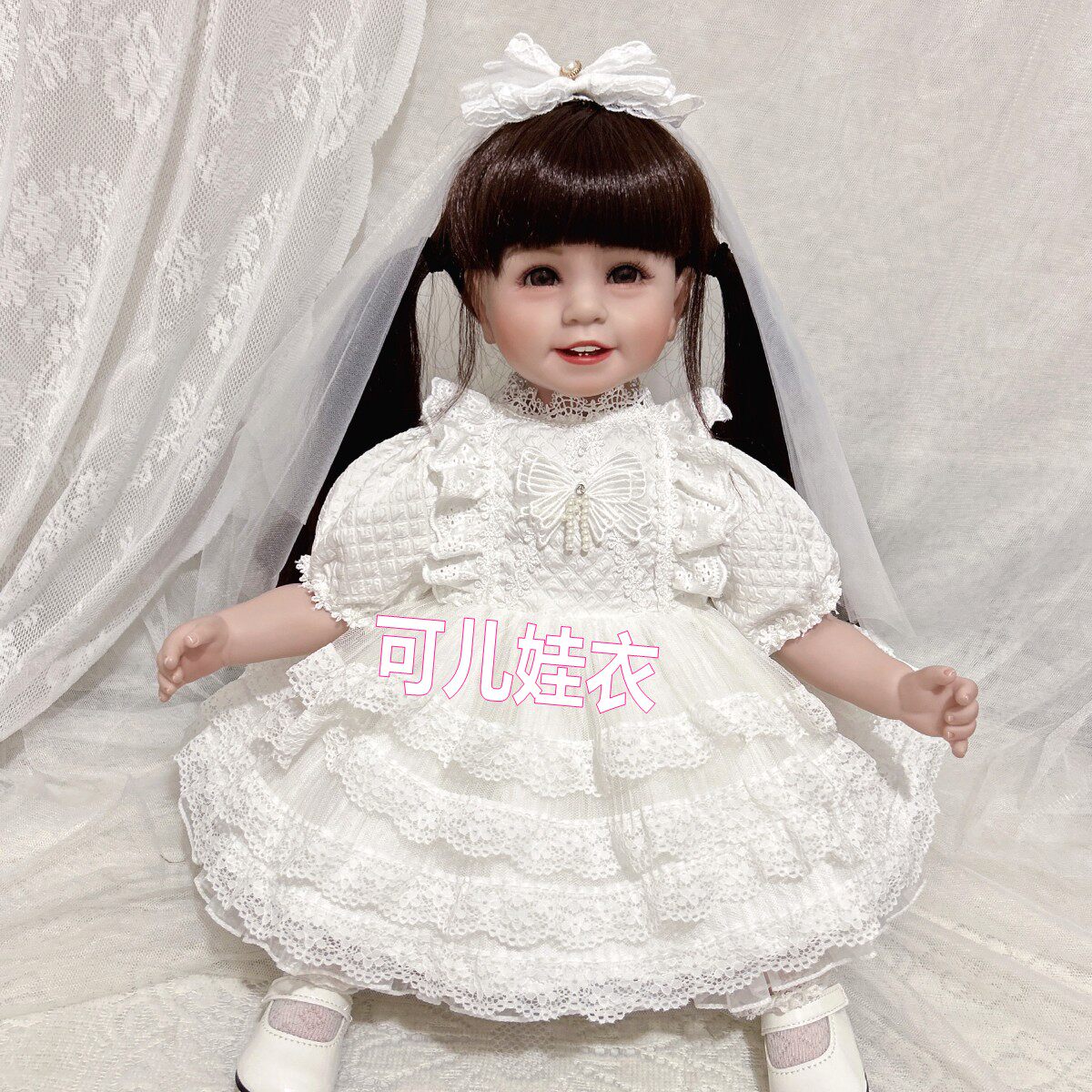 55cm娃娃衣服裙子女孩白色婚纱礼服连衣裙洛丽塔蕾丝公主裙夏套装