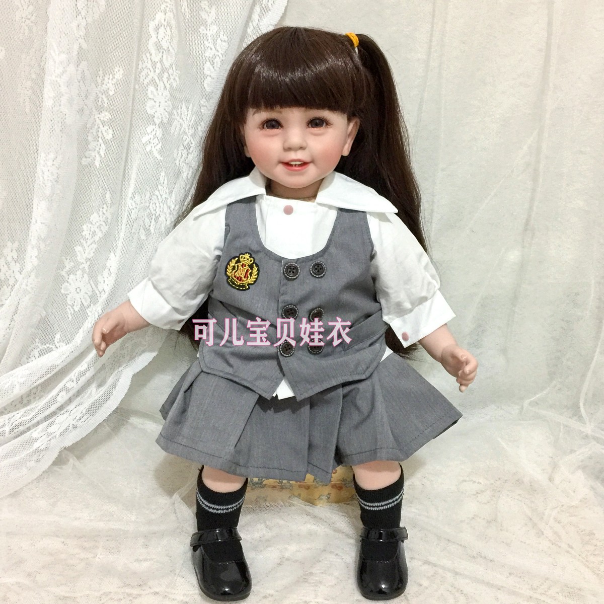 50-55cm重生娃娃衣服大娃JK套装制服马夹衬衫裙子三件套 女孩玩具图片