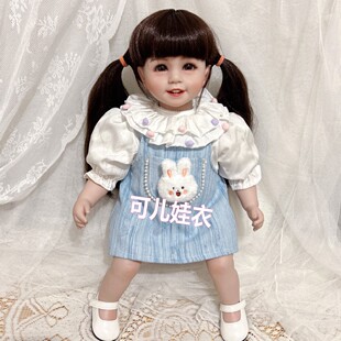 50-55cm重生娃娃衣服女孩可爱套装荷叶花边衬衫牛仔背带裙两件套