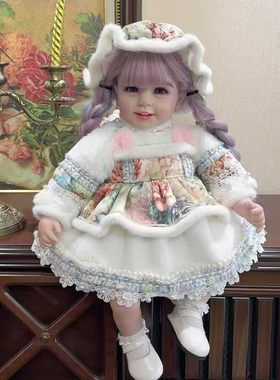 50-55cm重生娃娃衣服冬款加绒加厚毛毛裙子女孩宝宝仿皮草连衣裙