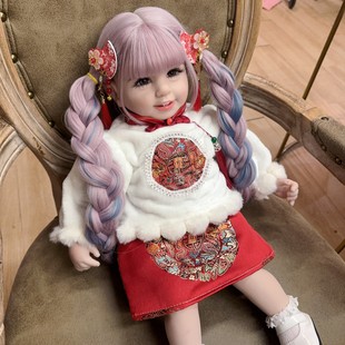 55cm重生娃娃衣服毛毛上衣裙子仿真宝宝中国风拜年服春秋两件套装