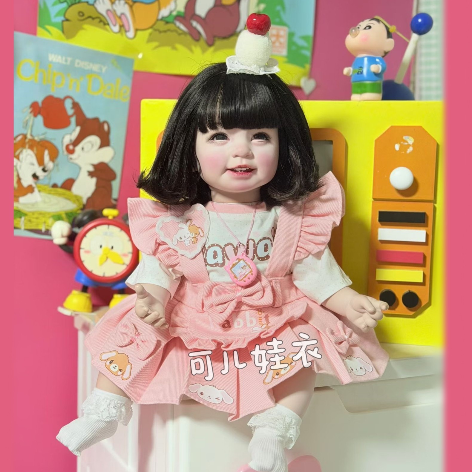55cm娃娃衣服甜美可爱套装 女孩粉色花边背带裙T恤三件套暹罗娃衣